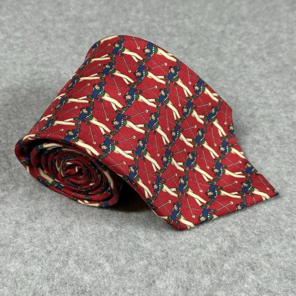 Vintage Tommy Hilfiger Ski Tie Red Silk Skier Novelty 90s‎ USA 58x4in